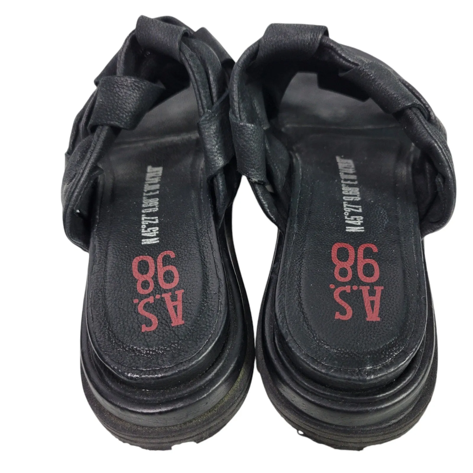 AS98 Purt Woven Strap Sandals Black Leather Platform Chunky Bohemian Slide Size 40 9