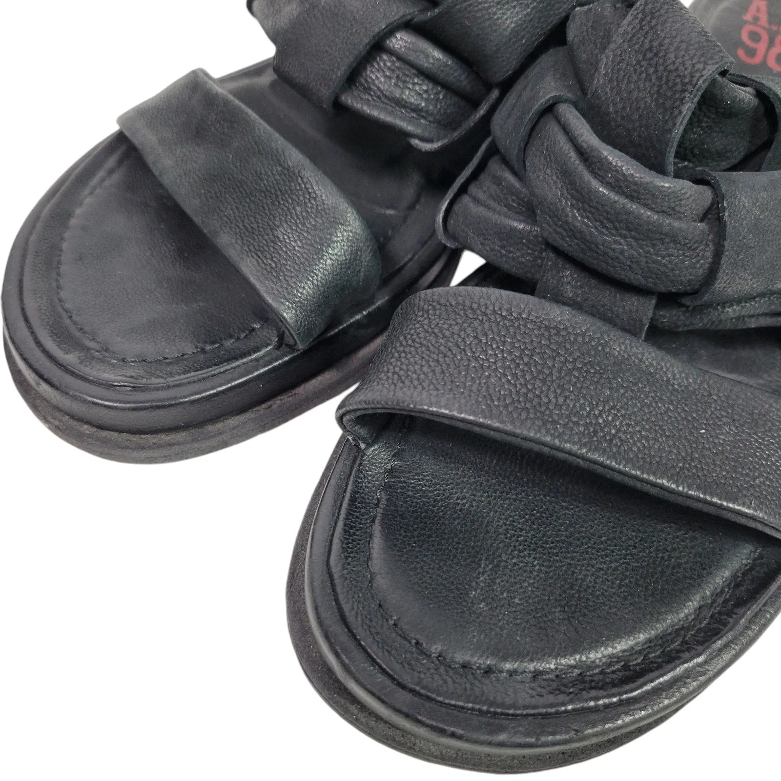 AS98 Purt Woven Strap Sandals Black Leather Platform Chunky Bohemian Slide Size 40 9