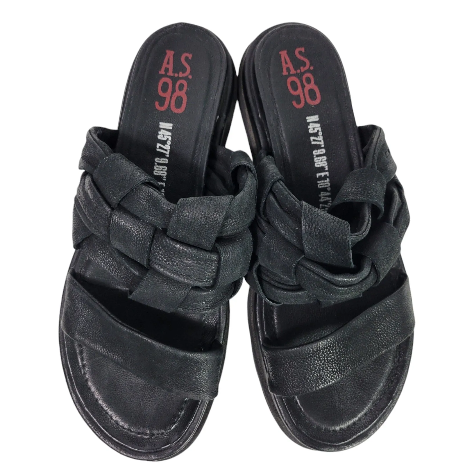 AS98 Purt Woven Strap Sandals Black Leather Platform Chunky Bohemian Slide Size 40 9