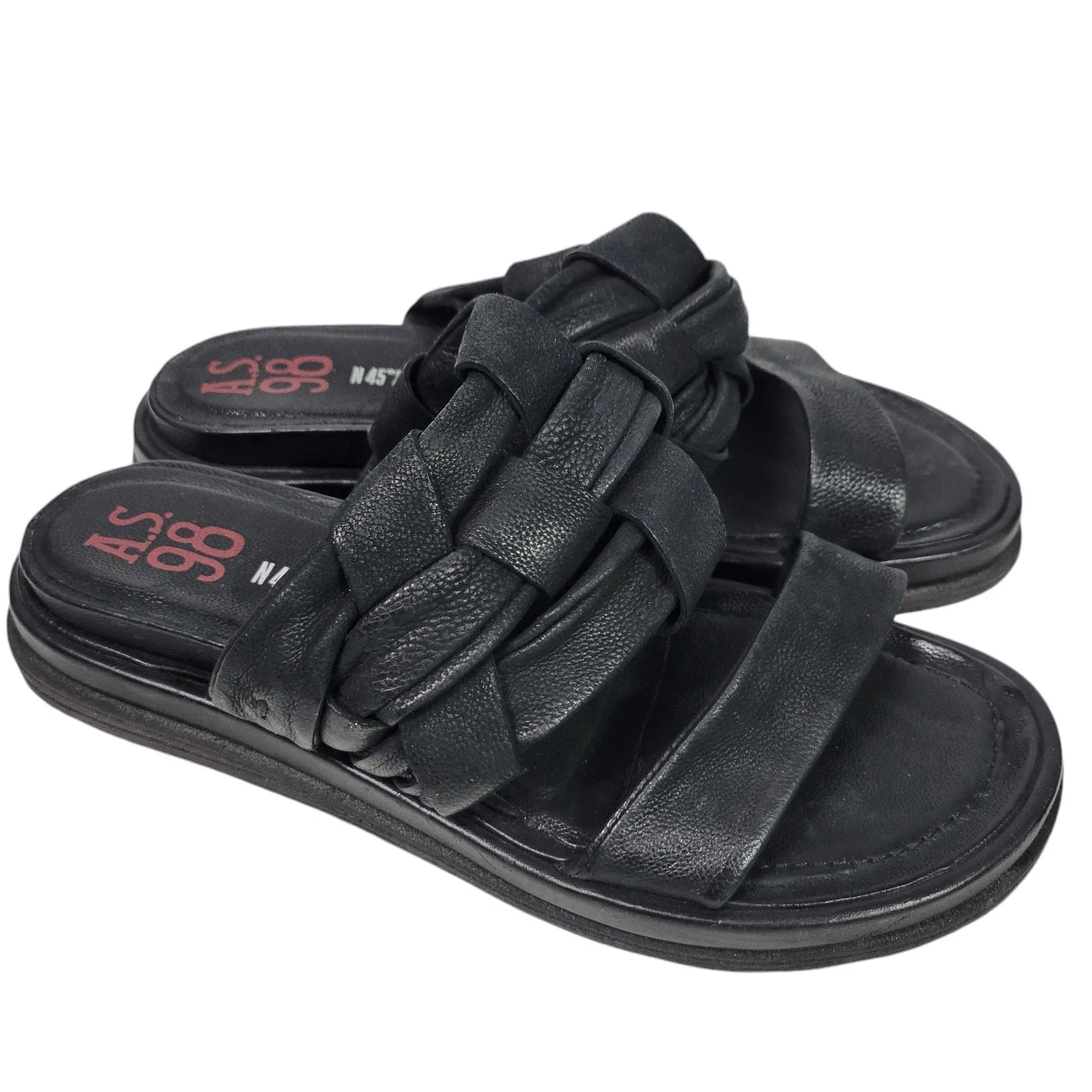 AS98 Purt Woven Strap Sandals Black Leather Platform Chunky Bohemian Slide Size 40 9