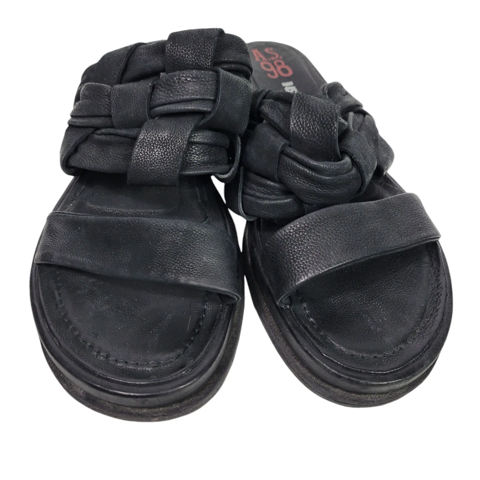 AS98 Purt Woven Strap Sandals Black Leather Platform Chunky Bohemian Slide Size 40 9