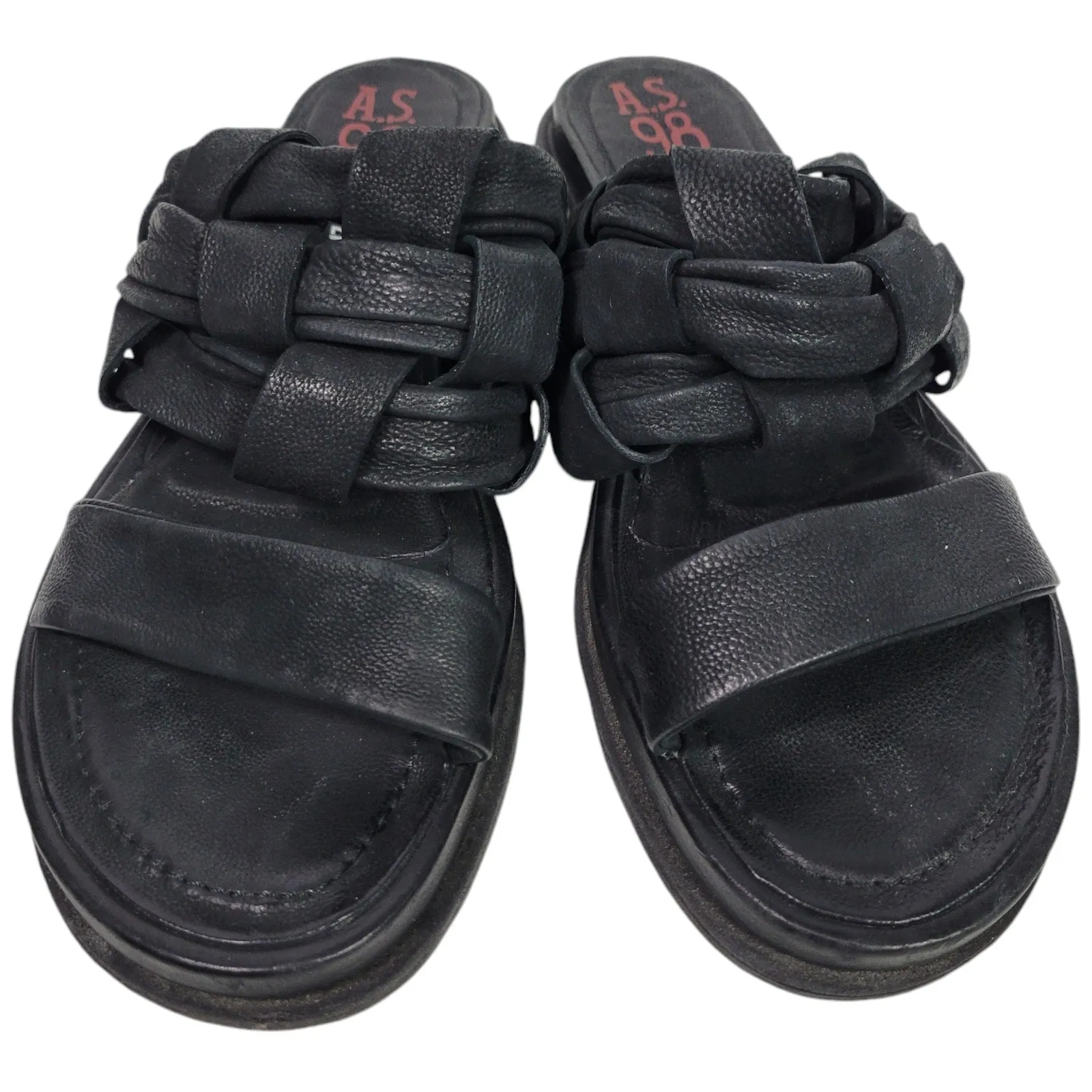 AS98 Purt Woven Strap Sandals Black Leather Platform Chunky Bohemian Slide Size 40 9