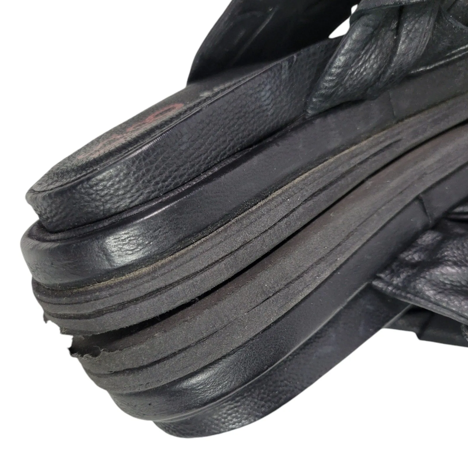 AS98 Purt Woven Strap Sandals Black Leather Platform Chunky Bohemian Slide Size 40 9