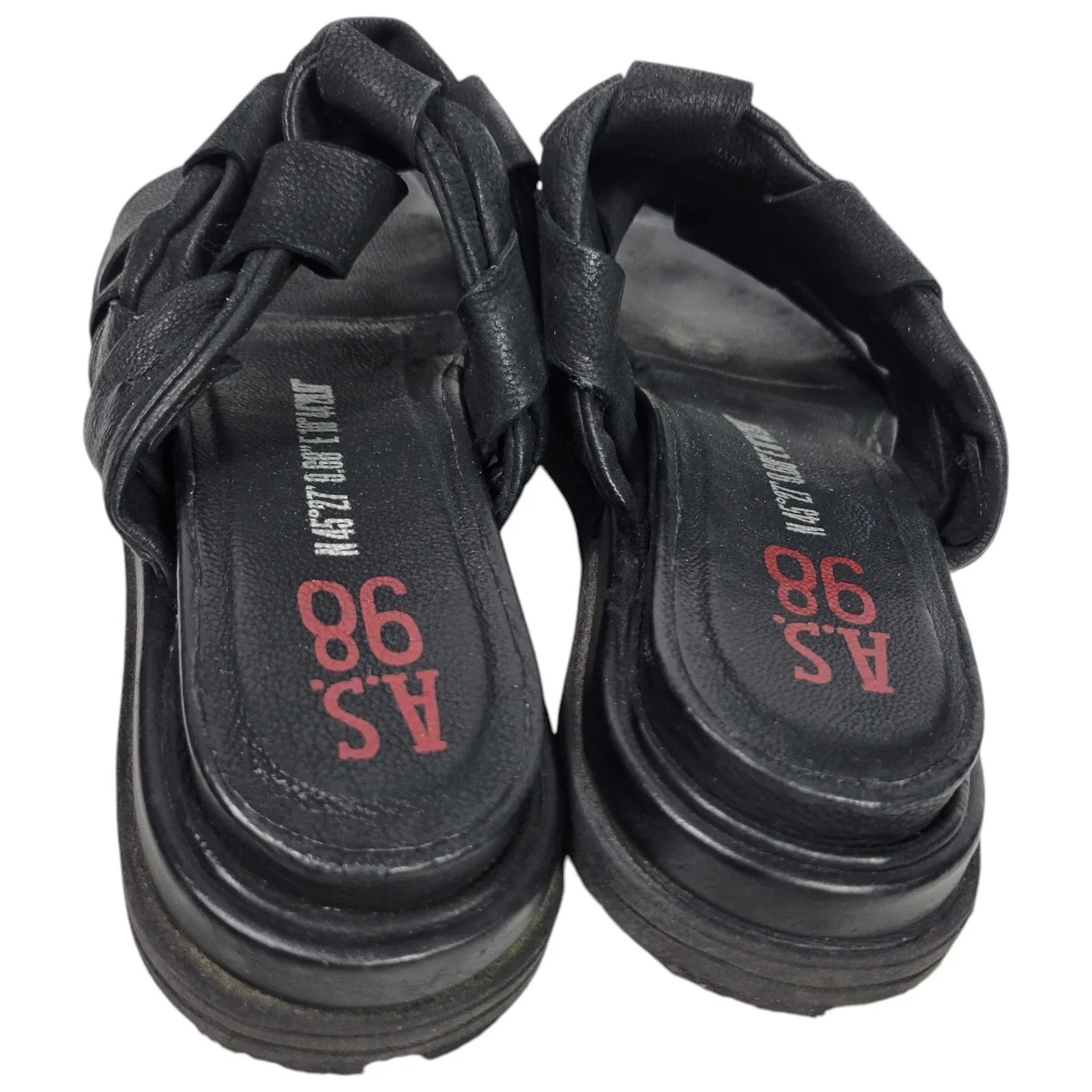 AS98 Purt Woven Strap Sandals Black Leather Platform Chunky Bohemian Slide Size 40 9