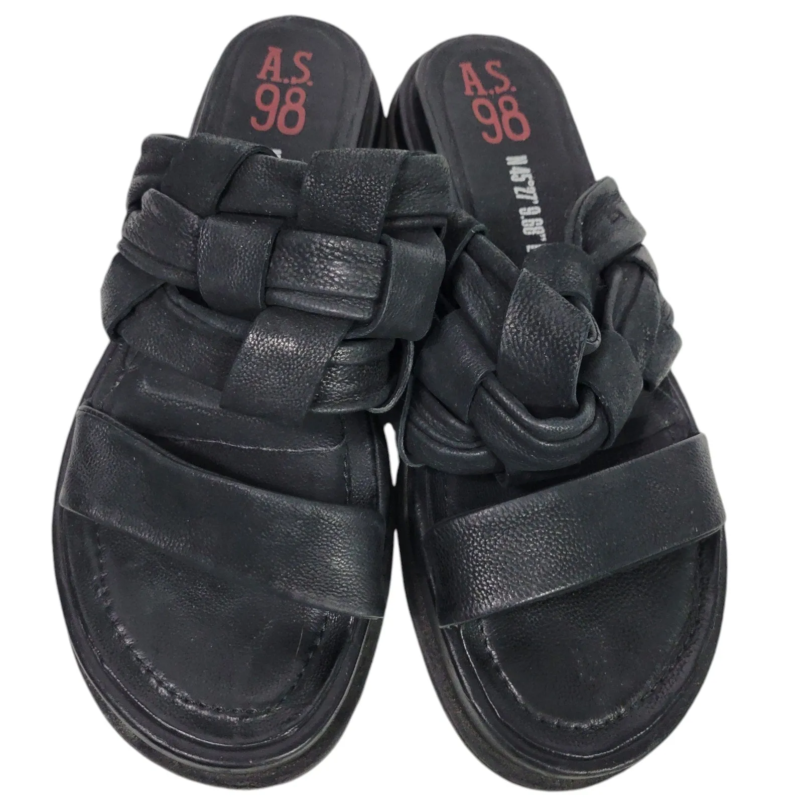 AS98 Purt Woven Strap Sandals Black Leather Platform Chunky Bohemian Slide Size 40 9