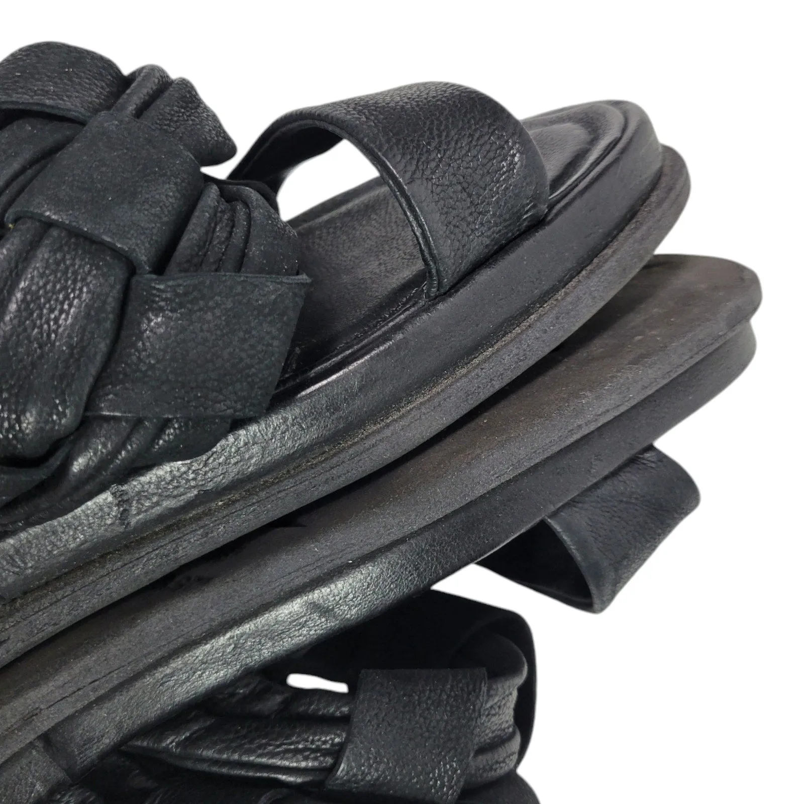 AS98 Purt Woven Strap Sandals Black Leather Platform Chunky Bohemian Slide Size 40 9