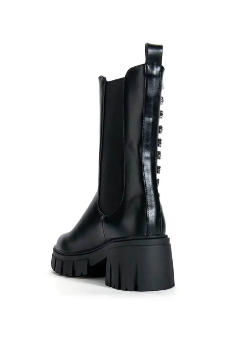 AZALEA WANG LINCOLN RHINESTONE FLATFORM BOOTIE IN BLACK