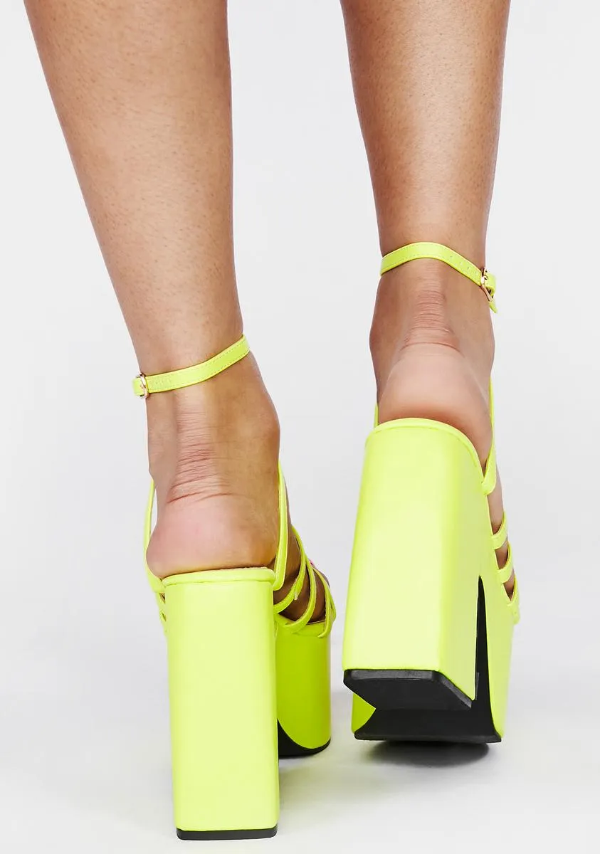 Neon Yellow Tornado Platform Heels