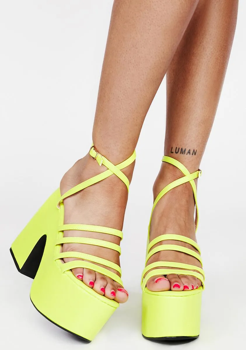 Neon Yellow Tornado Platform Heels