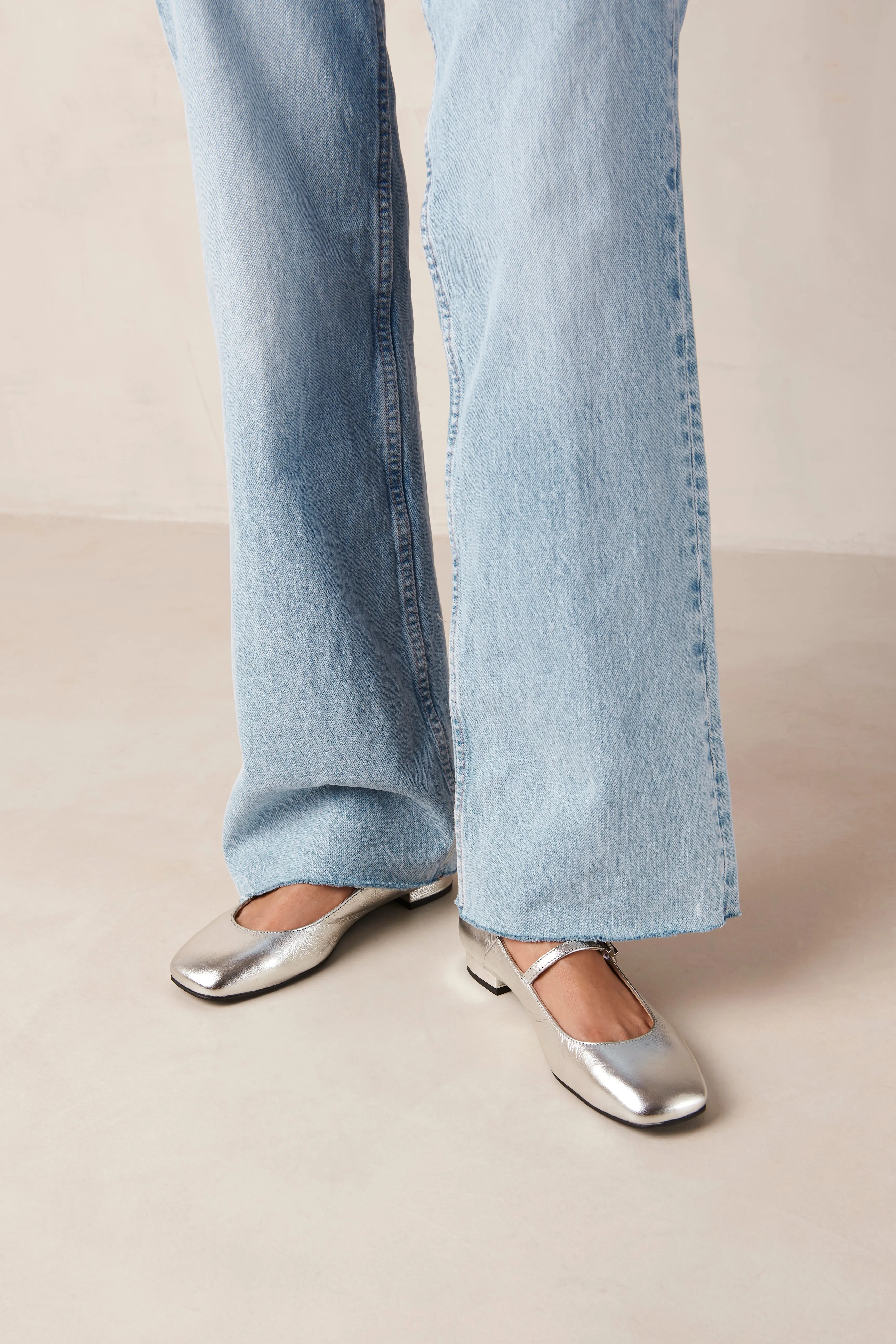Por Do Sol Shimmer Leather Ballet Flats - Silver