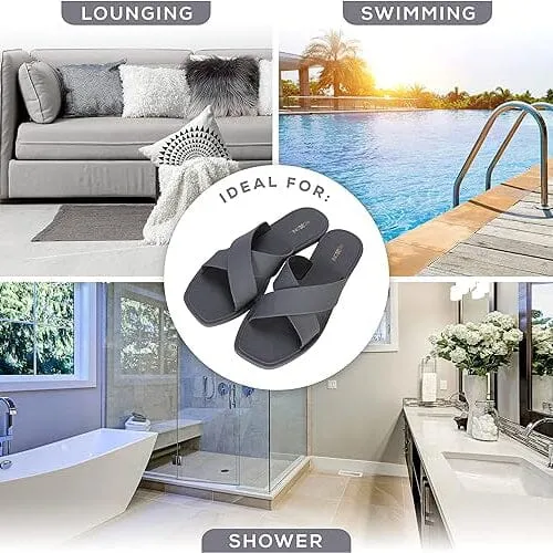 Roxoni Women Slippers Shower Pool Sandals Criss Cross Bathroom Quick Drying Slippers
