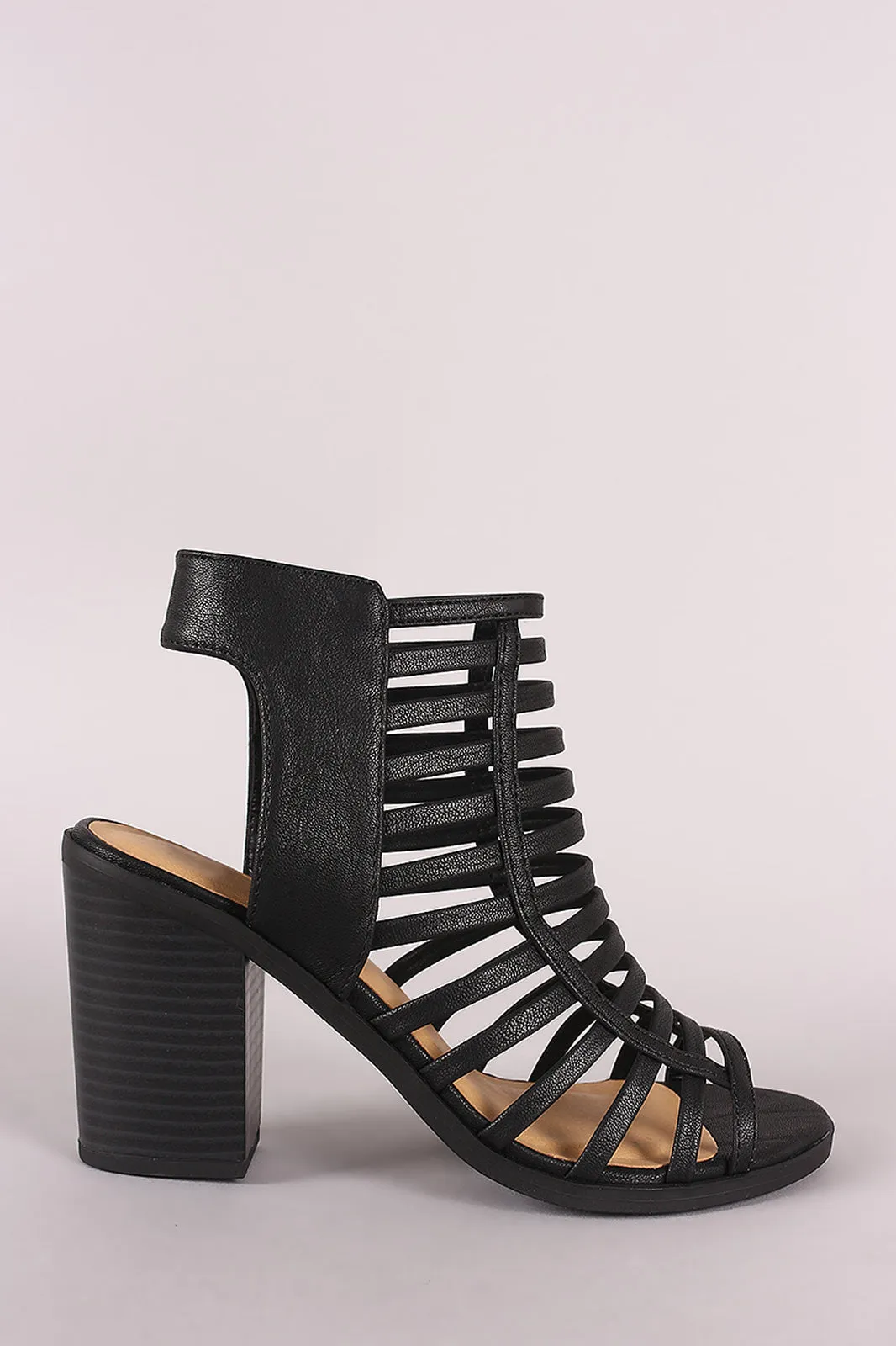 Soda Strappy Caged Chunky Heel