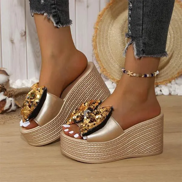 Women's Platform Bow Sequin Wedge Sandals 87416046C