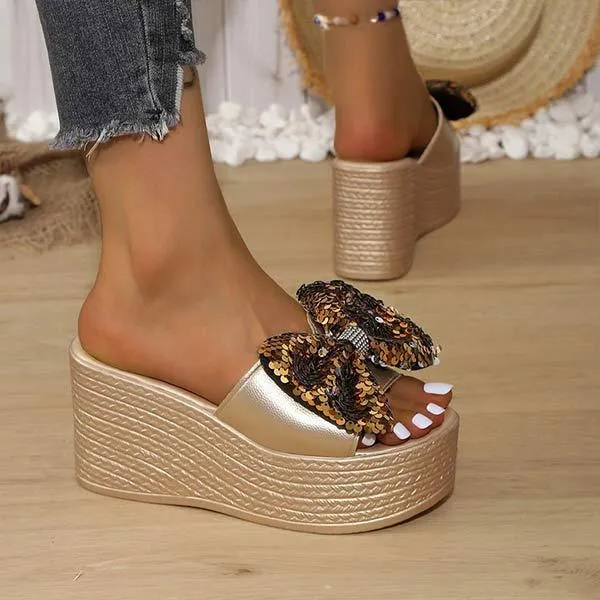 Women's Platform Bow Sequin Wedge Sandals 87416046C